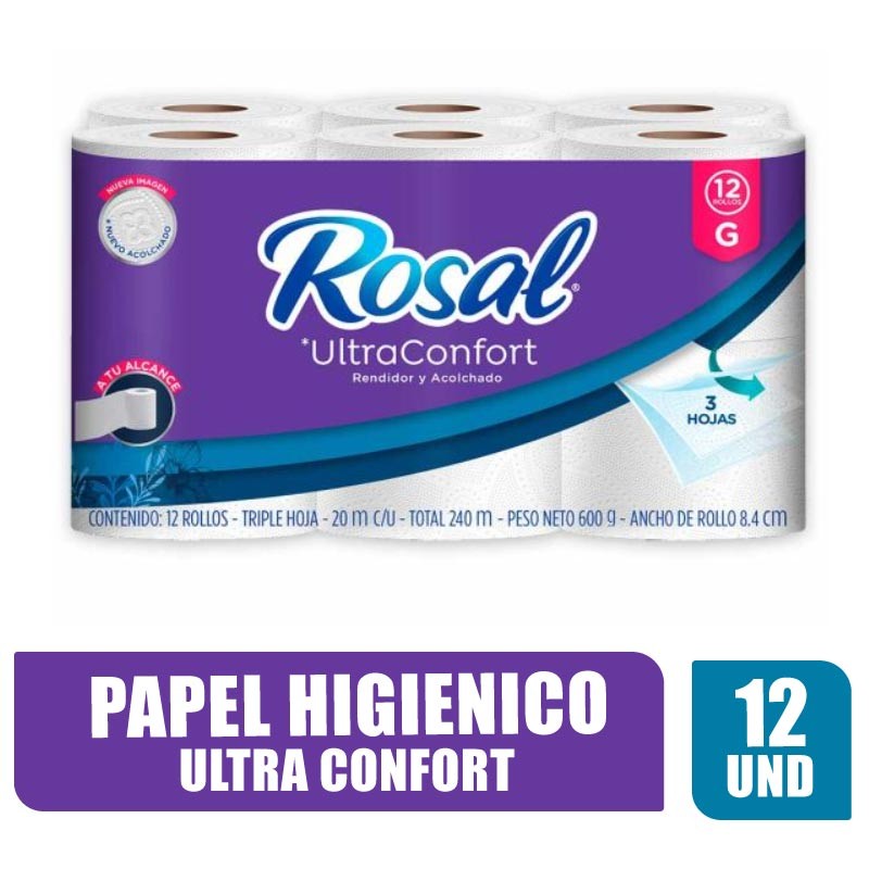 PAPEL HIGIENICO ROSAL TRIPLE HOJA X 12UND