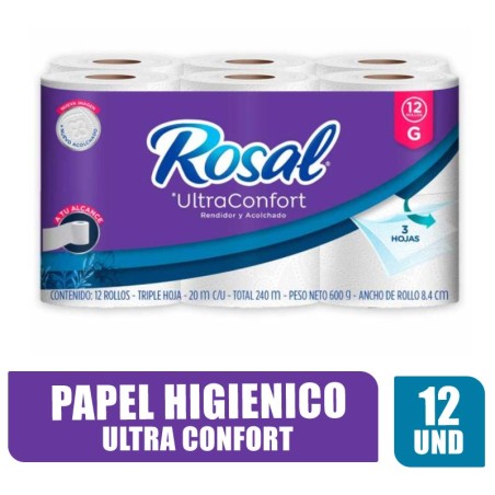 PAPEL HIGIENICO ROSAL TRIPLE HOJA X 12UND