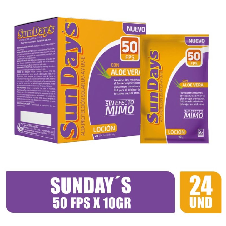 SUNDAYS PROTECTOR SOLAR 50FPS 10GR X 24UND