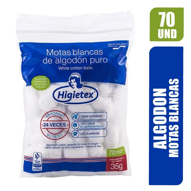 HIGIETEX ALGODON MOTAS BLANCAS X 70UND