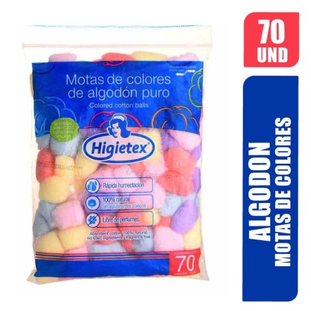 HIGIETEX ALGODON MOTAS COLORES X 70UND