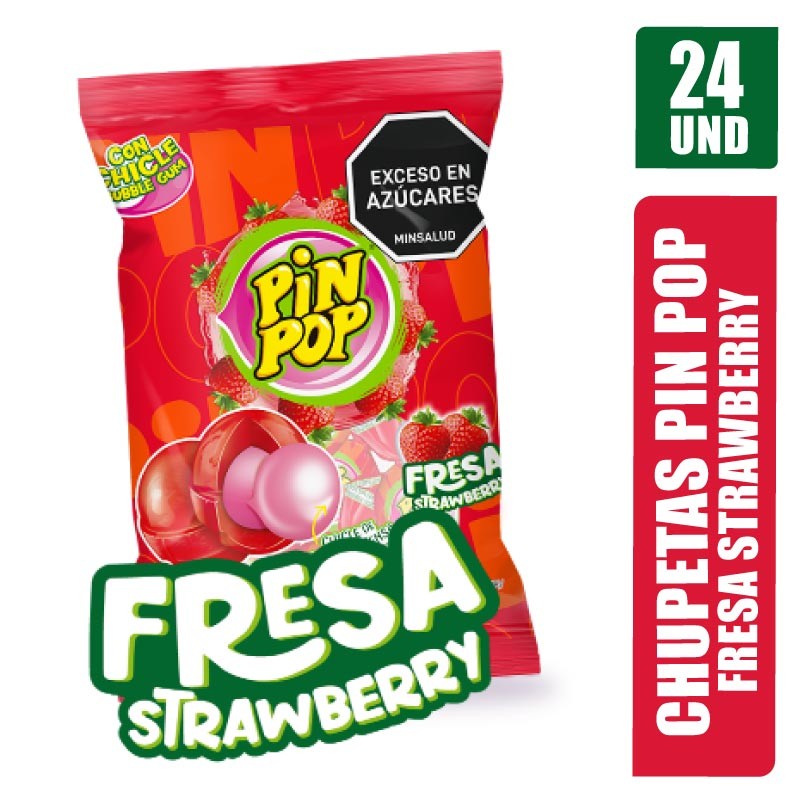 CHUPETAS PIN POP FRESA X 24UND