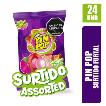 CHUPETAS PIN POP FRUTAL SURTIDO X 24UND