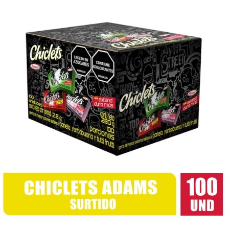 CHICLETS ADAMS SURTIDOS X 100UND