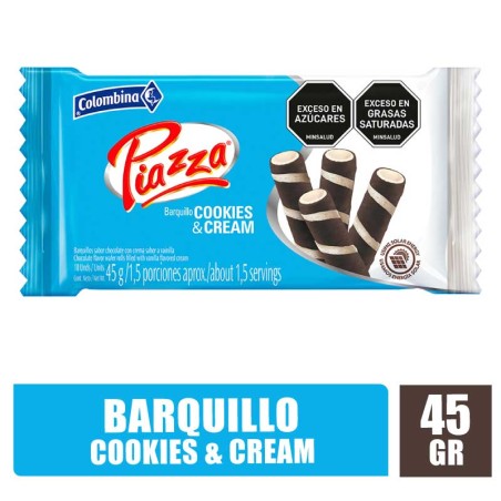 BARQUILLOS PIAZZA BANDEJA COOKIES AND CREAM X 45GR