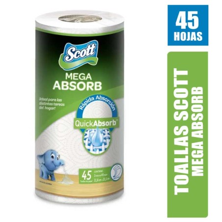 TOALLAS DE COCINA SCOTT MEGA ABSORBENTE X 45 HOJAS