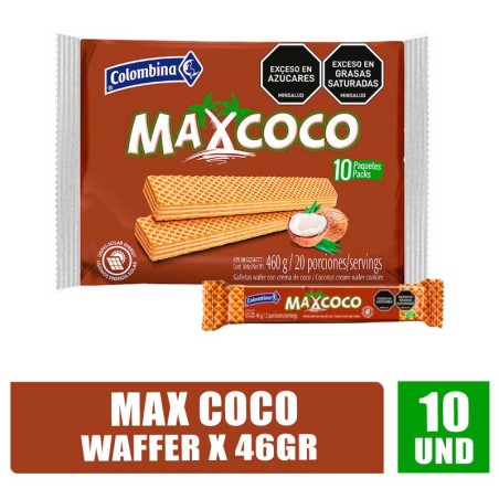 GALLETAS WAFER MAX COCO 46GR X 10UND