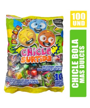 CHICLE BOLA COLOR SURTIDO MÁS DULCES X 100UND