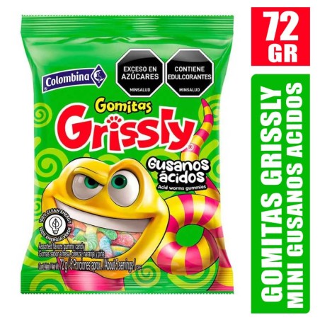 GOMAS GRISSLY MINI GUSANOS ACIDOS X 72GR